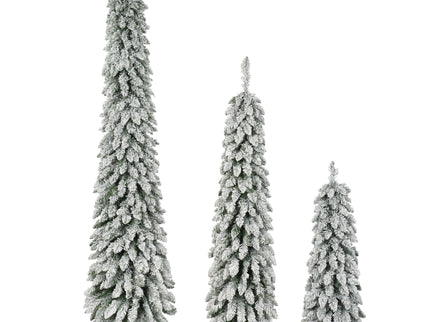Slim Snow Flocked Pre Lit Pencil Christmas Tree, 3.9Ft / 5.9Ft / 7.9Ft With 750 Branch Tips, 480 LED Lights, Warm Glow, For Indoor Holiday Decor - White