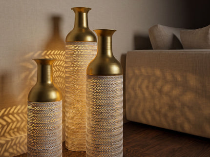 Decorative Tall Floor Vases For Home Decor (Set of 3) - White / Gold