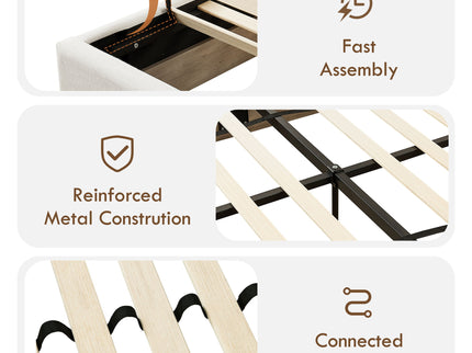 Muse - Queen Upholstered Platform Bed Frame - Ivory / Light Gray / Camel Oak