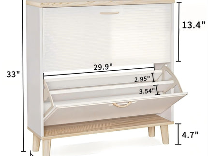 Narrow - Entryway Shoe Storage Cabinet With 2 Flip Drawers Legs - Natural / White