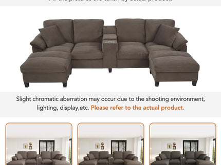 Modern U - Shaped Sectional Sofa With Storage Ottomans, USB Ports, And Cup Holders