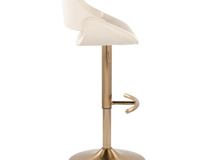 Fabrico - Contemporary Adjustable Barstool With Swivel With Rounded T Footrest (Set of 2) - Gold / Cream