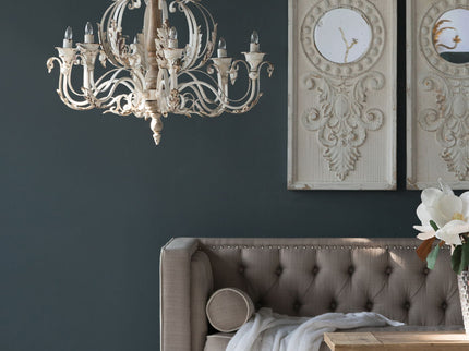 Large Wooden Wall Art Panels With Distressed Round Mirror Accents (Set of 2) - White