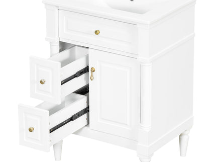 Freestanding Bathroom Vanity With Sink, Adjustable Shelf & Flip Drawer