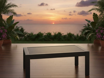 All-Weather Outdoor Coffee Table With Wood-Look Top