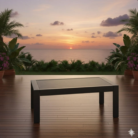 All-Weather Outdoor Coffee Table With Wood-Look Top