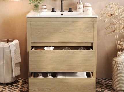 Freestanding Bathroom Vanity With Ceramic Sink, 2 Full Extension Drawers
