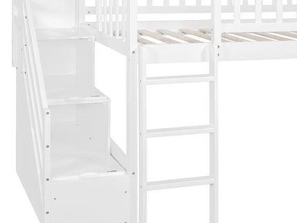 Loft Stairway Bed With 2 Drawers, Convertible Ladder And Slide