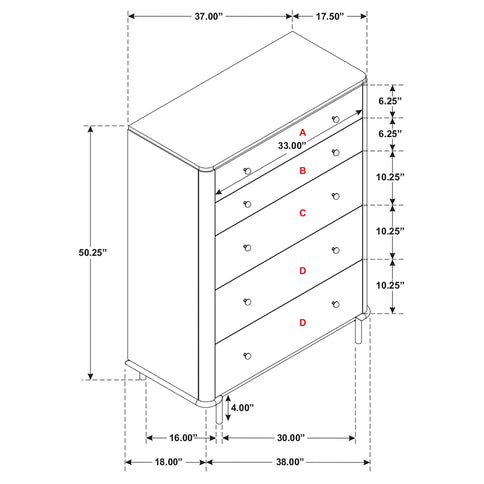 Stevie - Rectangular 5 Drawer Chest - Sand