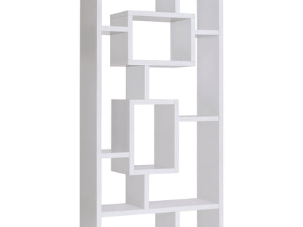 Geometric 10 Shelf Open Back Bookcase With Interlocking Shelves - White