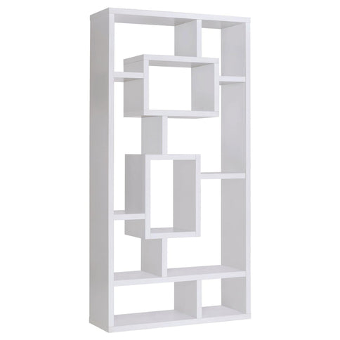 Geometric 10 Shelf Open Back Bookcase With Interlocking Shelves - White