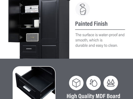 Tall Wide Storage Cabinet With Doors, 3 Drawers