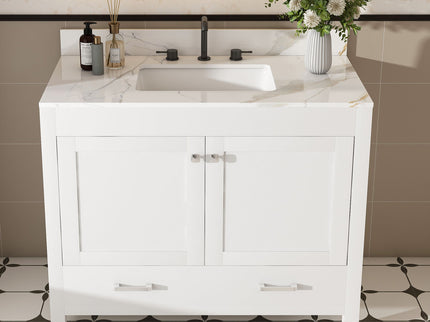43" Bathroom Vanity, Multi Functional Cabinet With Doors And Drawer - White