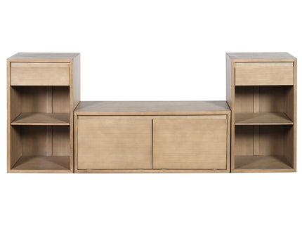 Entryway Storage Bench With Cushion, Drawers & Open Shelves
