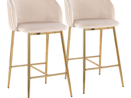 Fran - Pleated Contemporary / Glam Fixed Height Counter Stool (Set of 2)