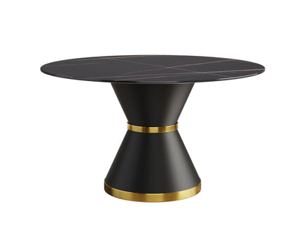 Round Modern Artificial Stone Carbon Steel Base Dining Table, Can Accommodate 6 People - Black