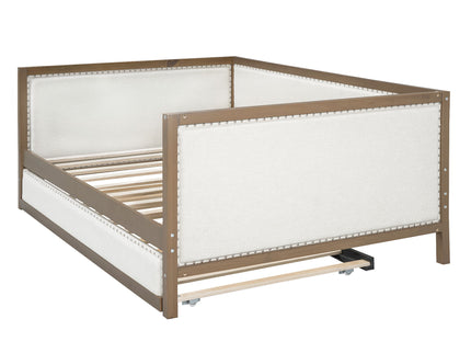 Full Size Daybed With Trundle And Nailhead Decoration - Wood