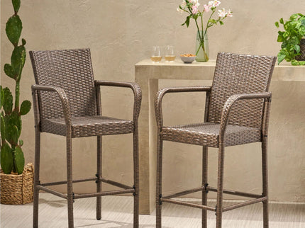 Outdoor Wicker Barstools With Rattan And Iron Frame