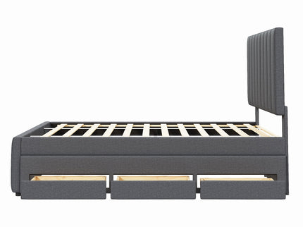 Upholstered Platform Bed With Twin Size Trundle And 3 Drawers