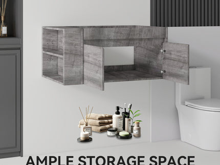 Floating Bathroom Vanity Cabinet, Soft Close Double Drawers, Open Side Storage, Wall Mounted, Cabinet Only