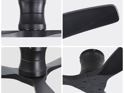 52" Ceiling Fan, No Light Flush Mount Low Profile 3 Blades With Remote Control