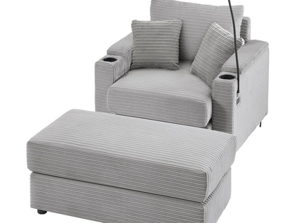 Modern Style Loveseat Sofa Sectional Sofa Couch With Storage Space, A Movable Ottoman, Two USB Ports, Two Cup Holders, A Phone Holder For Living Room