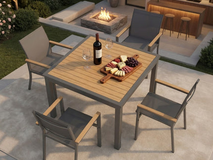 Gray Aluminum Patio Dining Set With Textilene Chairs, 5 Piece All Weather Outdoor Table And Chair Set For Patio, Porch, Garden
