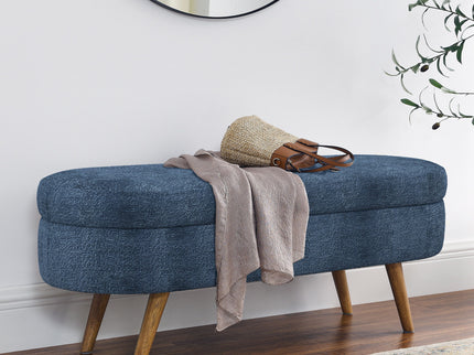 Modern Ottoman Oval Storage Bench With Rubber Wood Legs