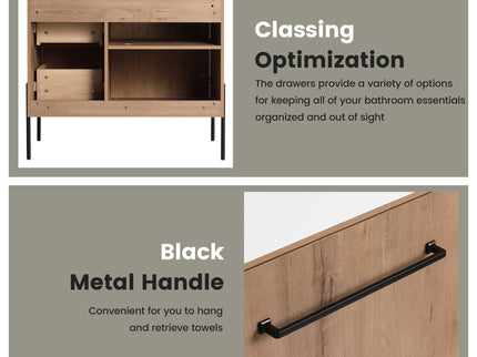 35" Freestanding Bathroom Vanity With Soft Close Doors And 2 Drawers (Vanity Only) - Imitative Oak
