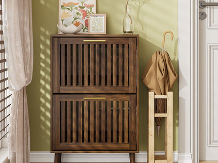 Medieval Modern Shoe Cabinet With 2 Flip Drawers And Fence Design