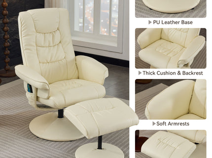 Recliner Chair With Ottoman, 360° Swivel Massage Lounge Chair With 5-Point Vibration & Heated Seat