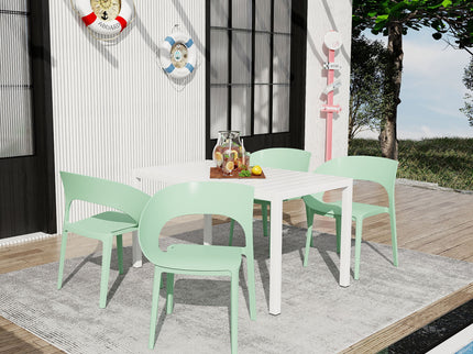 4 Piece Set Of Modern Designed Single Chairs With Long Table