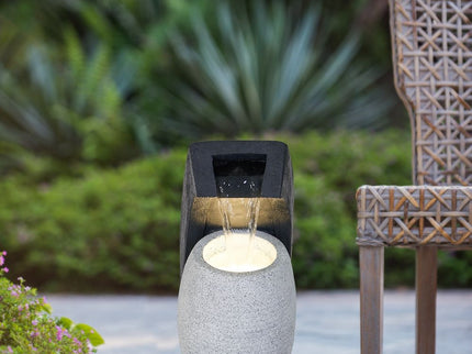 Water Fountain With Vase Design, With Light And Pump, For Indoor And Outdoor - Black / White