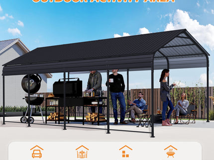 Heavy Duty Carport With Galvanized Roof And Enhanced Base - Anthracite