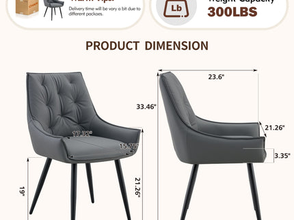 Dining Kitchen Chairs, Flat Back (Set of 2) - Dark Gray