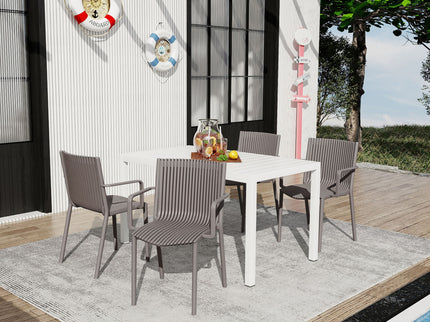 4 Modern Stackable Armchair Matched With Long Table