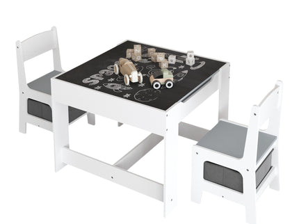 Kids Table And Chair Set, 3 In 1 Activity Table With Storage Drawer For Toddlers Drawing, Reading, Crafts, 2 In 1 Detachable Top - White