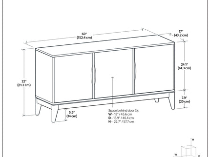 Harper - 3 Door Sideboard Buffet / Storage Cabinet - Walnut Brown