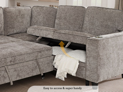L-Shaped Sofa With Pull Out Sofa Bed With USB