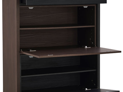 Modern Extendable & Rotating Cabinet With Drawer And Flip Doors For Versatile Storage - Black / Dark Walnut