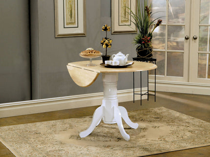 Round Dining Table With Drop Leaf Pedestal Base, Expandable Top - Natural