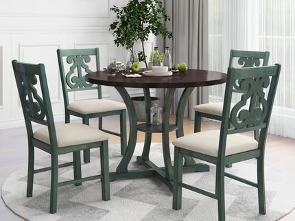 5 Piece Round Dining Table And Chair Set With Unique Legs And Hollow Chair Back