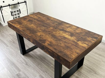 Extendable Dining Room Table For 6 8 10, Modern Farmhouse Wooden Kitchen Expanding Table, Long Large Expandable Dining Room Conference Table - Deep Rustic Brown