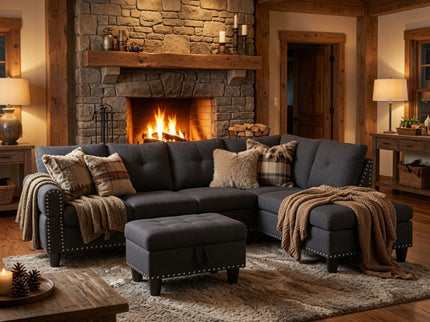 L - Shaped 3 Piece Sectional Sofa With Chaise, Storage Ottoman & Cup Holders
