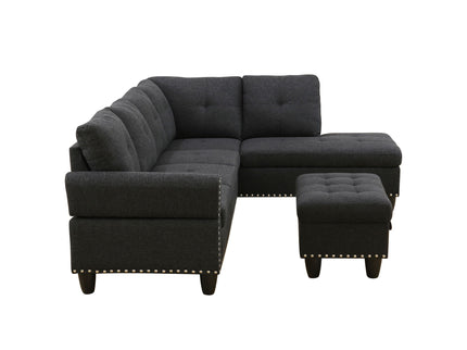 L - Shaped 3 Piece Sectional Sofa With Chaise, Storage Ottoman & Cup Holders