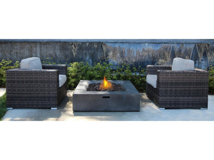 Rattan Wicker Patio Set With Cushions And Concrete Fire Pit
