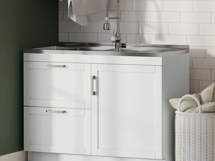 Hennessy - Laundry Utility Sink And Cabinet With Dual Sink And Pull Out Faucet - White