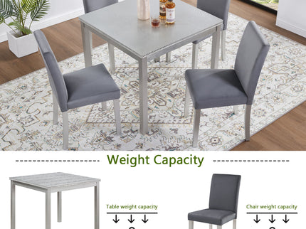 5 Pieces Wooden Dining Table Set, Square Table And 4 Upholstered Chairs