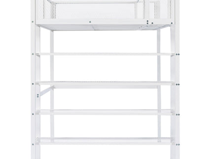 Loft Bed With 4 Tier Shelves And Storage