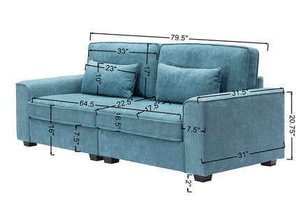 Modern Fabric Sofa With Cushions, Sleek Arm Design